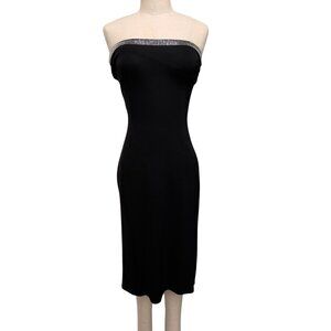 Guess Collection Black Strapless Rhinestone Trim Midi Dress Prom Party, Fundrais